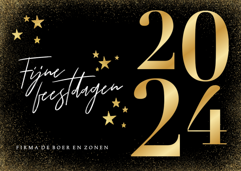 Zakelijke kerstkaarten - Stijlvolle kerstkaart met goudenfolie 2024 en sterren 