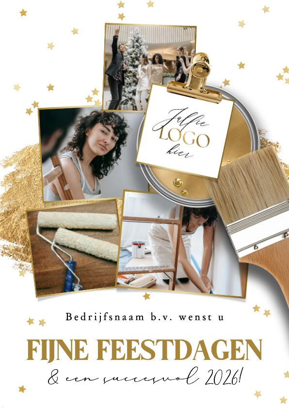 Stijlvolle kerstkaart schildersbedrijf verf goud fotocollage - Zakelijke kerstkaarten Zakelijke kerstkaarten - Stijlvolle kerstkaart schildersbedrijf verf goud fotocollage