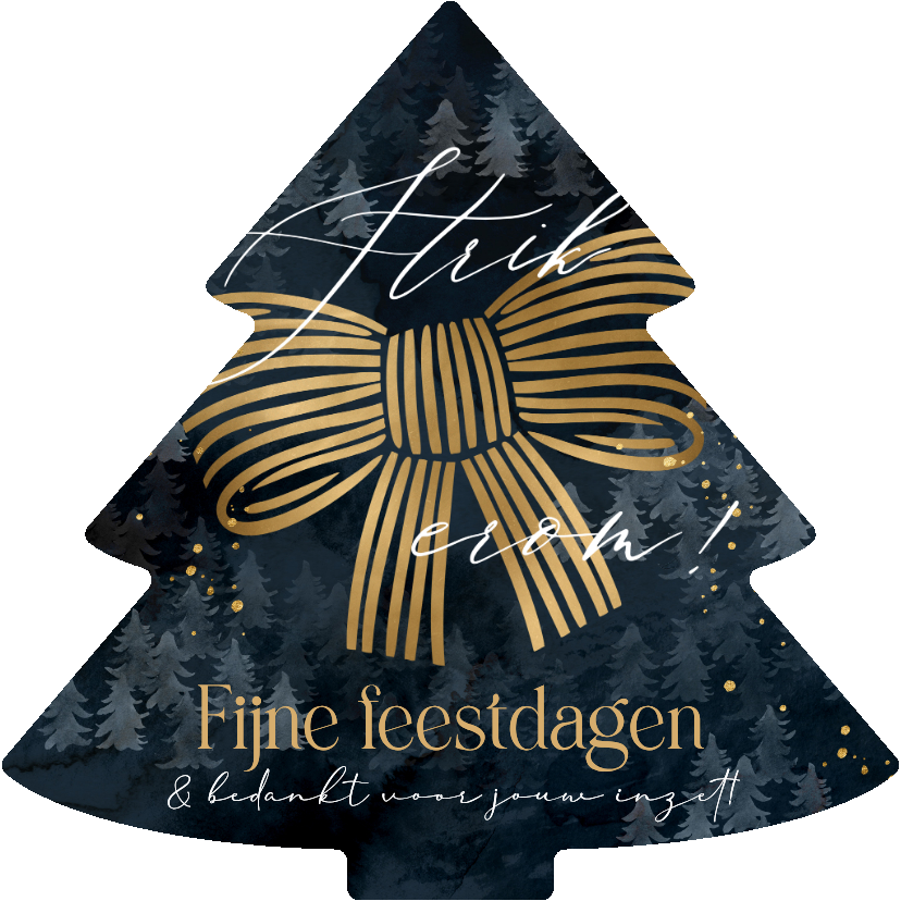 Stijlvolle kerstkaart strik erom goud kerstboomvorm - Zakelijke kerstkaarten Zakelijke kerstkaarten - Stijlvolle kerstkaart strik erom goud kerstboomvorm