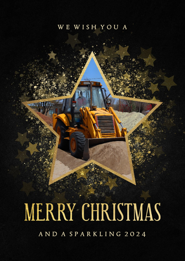 Stijlvolle kerstkaart zakelijk gouden ster met foto - Zakelijke kerstkaarten Zakelijke kerstkaarten - Stijlvolle kerstkaart zakelijk gouden ster met foto