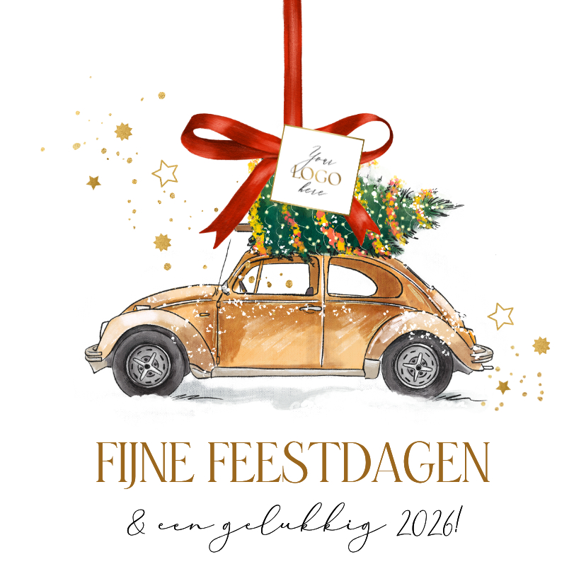 Zakelijke kerstkaarten - Stijlvolle kerstkaart zakelijk illustratie auto logo strik