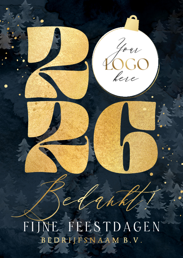 Stijlvolle kerstkaart zakelijk jaartal goud logo kerstbal - Zakelijke kerstkaarten Zakelijke kerstkaarten - Stijlvolle kerstkaart zakelijk jaartal goud logo kerstbal