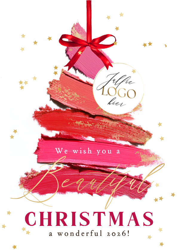 Zakelijke kerstkaarten - Stijlvolle kerstkaart zakelijk lipstick kerstboom goud ster