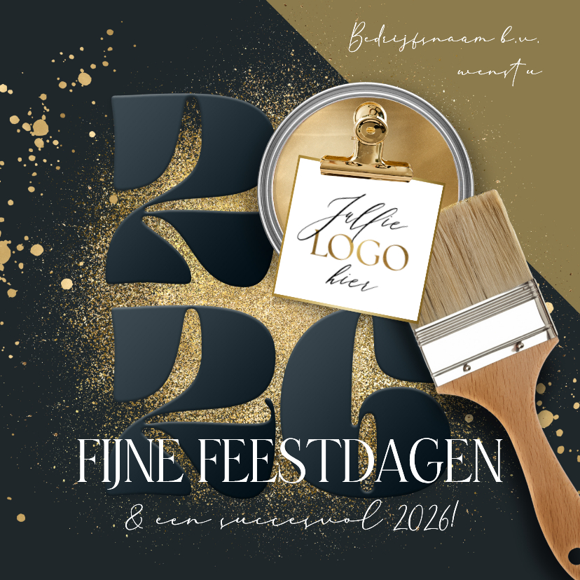 Zakelijke kerstkaarten - Stijlvolle kerstkaart zakelijk schilder jaartal verf goud