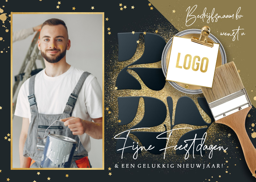 Stijlvolle kerstkaart zakelijk schildersbedrijf goud foto - Zakelijke kerstkaarten Zakelijke kerstkaarten - Stijlvolle kerstkaart zakelijk schildersbedrijf goud foto