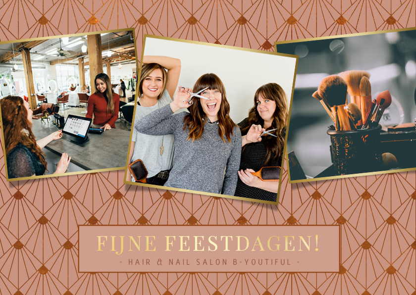 Stijlvolle oudroze zakelijke kerstkaart met 3 eigen foto's - Zakelijke kerstkaarten Zakelijke kerstkaarten - Stijlvolle oudroze zakelijke kerstkaart met 3 eigen foto's