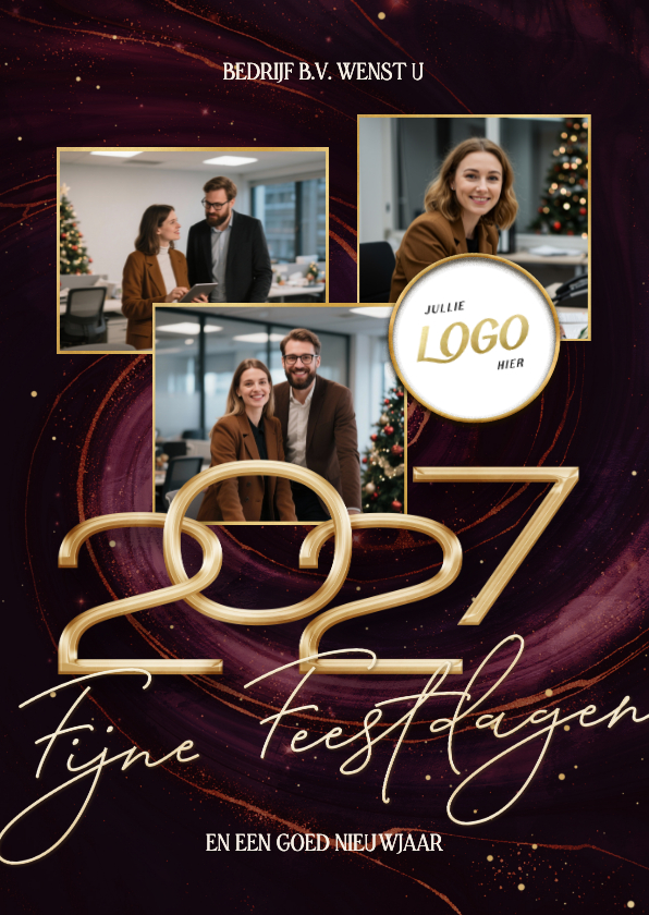 Zakelijke kerstkaarten - Stijlvolle rode marmer swirl zakelijke fotocollage 2027