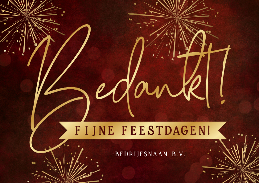 Zakelijke kerstkaarten - Stijlvolle rode zakelijke bedanktkaart met gouden vuurwerk