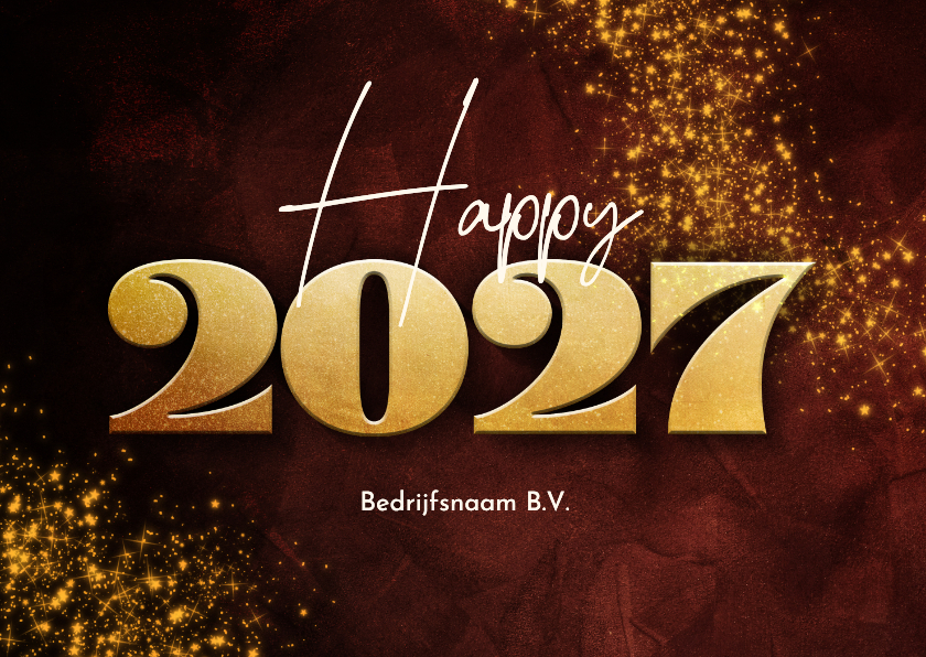 Zakelijke kerstkaarten - Stijlvolle rode zakelijke kerstkaart gouden 2027