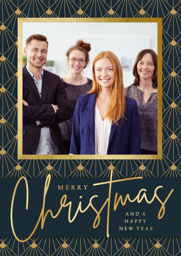 Stijlvolle zakelijke art-deco kerstkaart met eigen foto - Zakelijke kerstkaarten Zakelijke kerstkaarten - Stijlvolle zakelijke art-deco kerstkaart met eigen foto