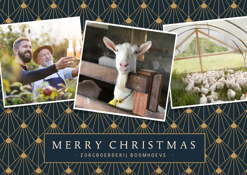 Stijlvolle zakelijke kerstkaart art-deco met 3 foto's - Zakelijke kerstkaarten Zakelijke kerstkaarten - Stijlvolle zakelijke kerstkaart art-deco met 3 foto's