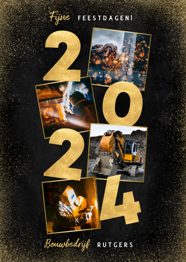 Stijlvolle zakelijke kerstkaart fotocollage gouden 2023 - Zakelijke kerstkaarten Zakelijke kerstkaarten - Stijlvolle zakelijke kerstkaart fotocollage gouden 2023
