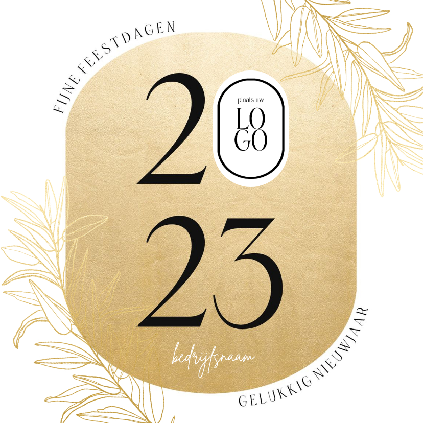 Stijlvolle zakelijke kerstkaart gouden ovaal logo en jaartal - Zakelijke kerstkaarten Zakelijke kerstkaarten - Stijlvolle zakelijke kerstkaart gouden ovaal logo en jaartal