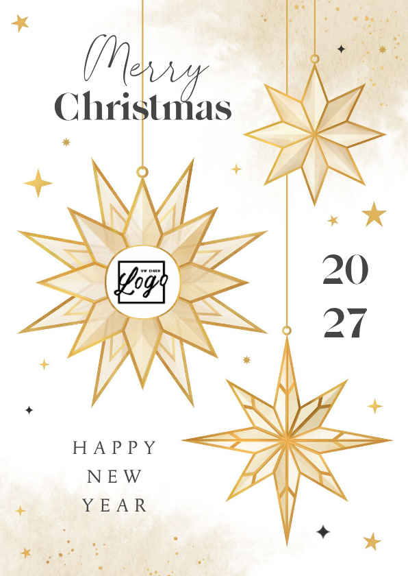 Stijlvolle zakelijke kerstkaart kerststerren goud waterverf - Zakelijke kerstkaarten Zakelijke kerstkaarten - Stijlvolle zakelijke kerstkaart kerststerren goud waterverf