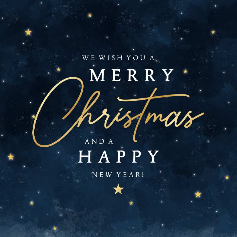 Zakelijke kerstkaarten - Stijlvolle zakelijke kerstkaart Merry Christmas sterren