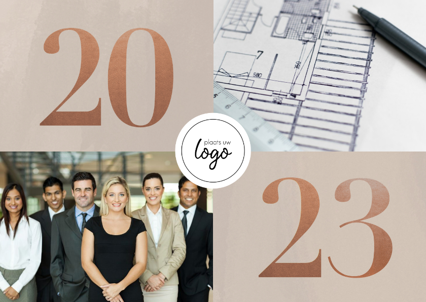 Stijlvolle zakelijke kerstkaart met fotocollage, logo & 2023 - Zakelijke kerstkaarten Zakelijke kerstkaarten - Stijlvolle zakelijke kerstkaart met fotocollage, logo & 2023