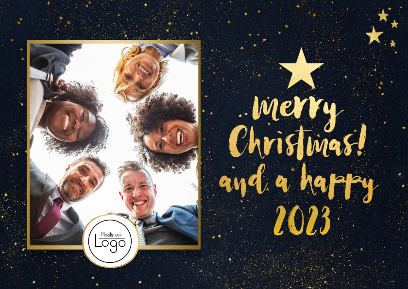 Stijlvolle zakelijke kerstkaart met goud, eigen foto en logo - Zakelijke kerstkaarten Zakelijke kerstkaarten - Stijlvolle zakelijke kerstkaart met goud, eigen foto en logo
