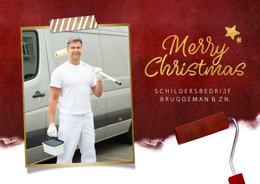 Stijlvolle zakelijke kerstkaart met verfroller en foto - Zakelijke kerstkaarten Zakelijke kerstkaarten - Stijlvolle zakelijke kerstkaart met verfroller en foto