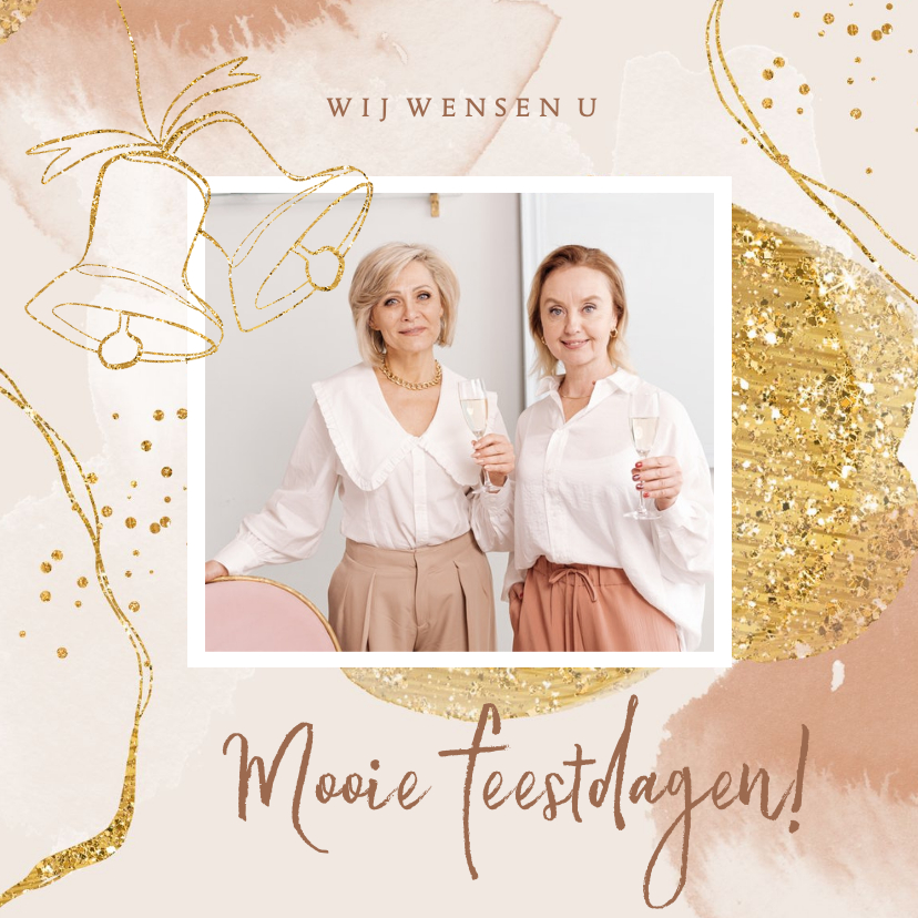Stijlvolle zakelijke kerstkaart waterverf goud foto klokjes - Zakelijke kerstkaarten Zakelijke kerstkaarten - Stijlvolle zakelijke kerstkaart waterverf goud foto klokjes