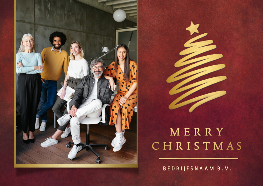 Stijlvolle zakelijke rode kerstkaart met goudlook kerstboom - Zakelijke kerstkaarten Zakelijke kerstkaarten - Stijlvolle zakelijke rode kerstkaart met goudlook kerstboom