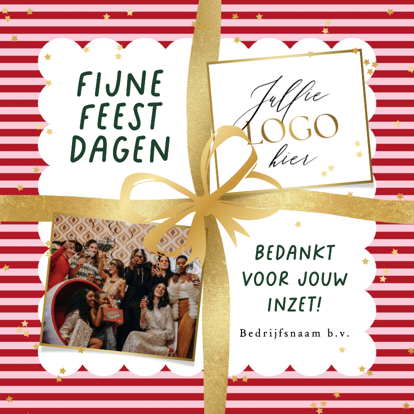 Trendy kerstkaart zakelijk bedankt strik lint goud logo ster - Zakelijke kerstkaarten Zakelijke kerstkaarten - Trendy kerstkaart zakelijk bedankt strik lint goud logo ster