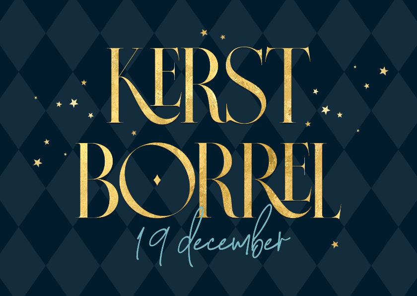 Zakelijke kerstkaarten - Uitnodiging kerstborrel goud ruitjes blauw zakelijk