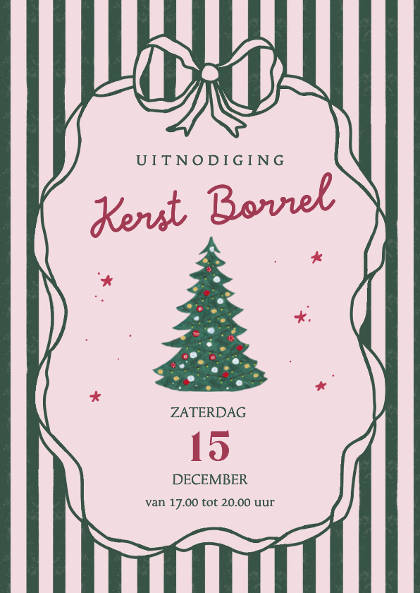 Uitnodiging kerstborrel strepen en strikken - Zakelijke kerstkaarten Zakelijke kerstkaarten - Uitnodiging kerstborrel strepen en strikken