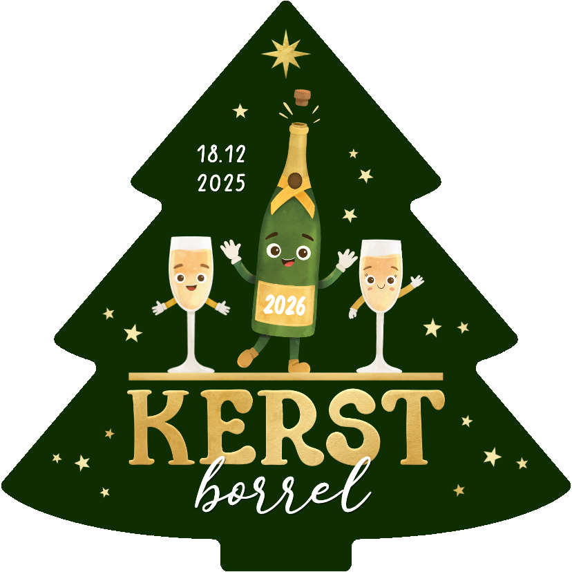 Zakelijke kerstkaarten - Uitnodiging kerstborrel zakelijk kerstboom vrolijk champagne