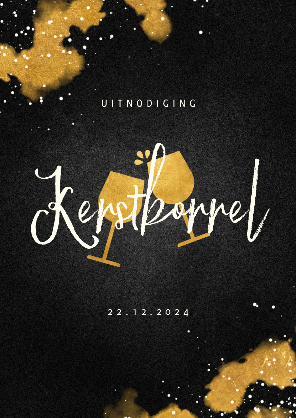 Uitnodiging kerstborrel zakelijk met proostende glazen goud - Zakelijke kerstkaarten Zakelijke kerstkaarten - Uitnodiging kerstborrel zakelijk met proostende glazen goud