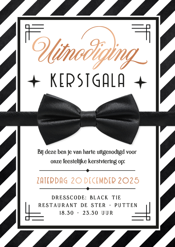 Zakelijke kerstkaarten - Uitnodiging kerstdiner of kerstgala retro met vlinderstrik