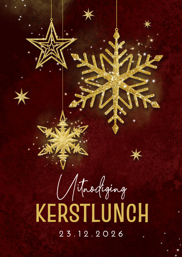 Uitnodiging kerstlunch sterren goud rood stijlvol - Zakelijke kerstkaarten Zakelijke kerstkaarten - Uitnodiging kerstlunch sterren goud rood stijlvol