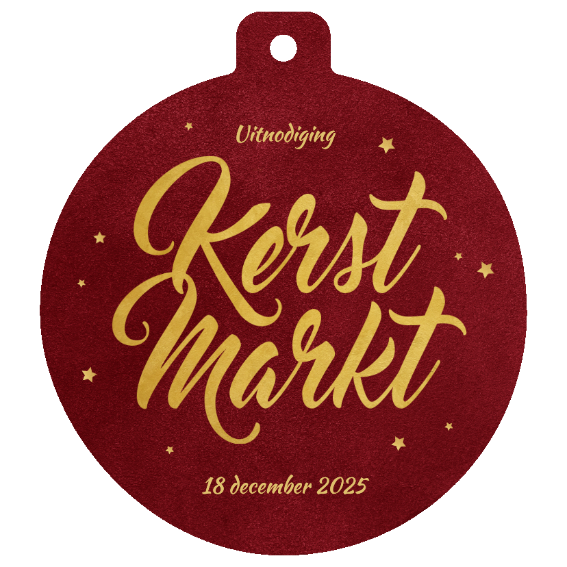 Zakelijke kerstkaarten - Uitnodiging kerstmarkt vorm kerstbal rood sterren 