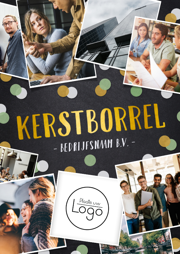 Uitnodiging zakelijk kerstborrel fotocollage - Zakelijke kerstkaarten Zakelijke kerstkaarten - Uitnodiging zakelijk kerstborrel fotocollage