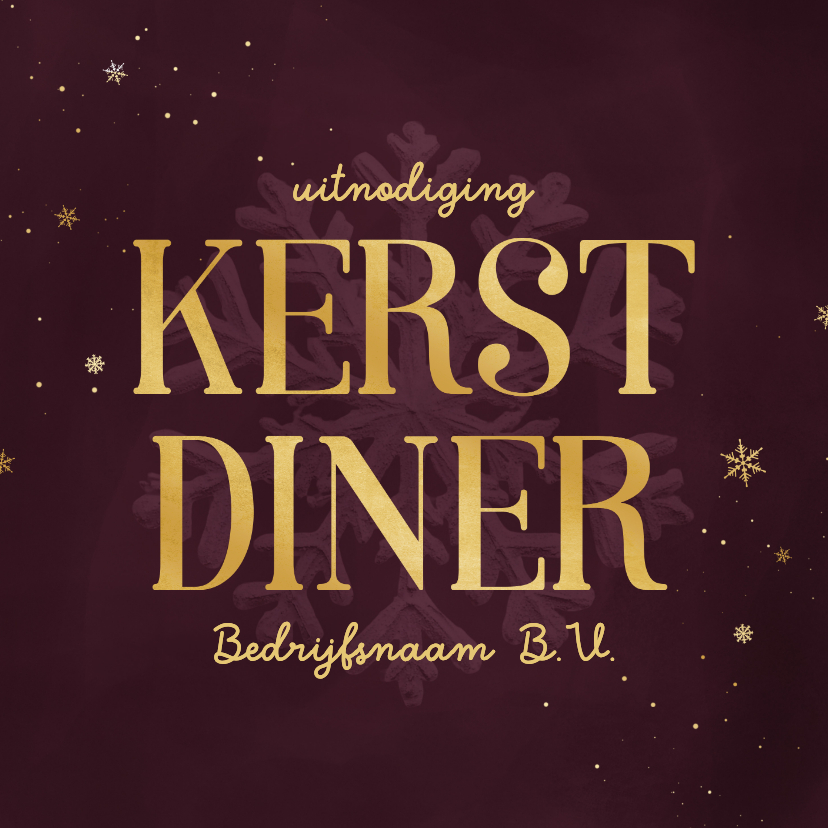 Zakelijke kerstkaarten - Uitnodiging zakelijke kerst paars sneeuwvlokjes goudlook