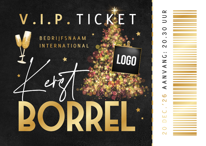 Uitnodiging zakelijke kerstborrel ticket kerstboom sterren - Zakelijke kerstkaarten Zakelijke kerstkaarten - Uitnodiging zakelijke kerstborrel ticket kerstboom sterren