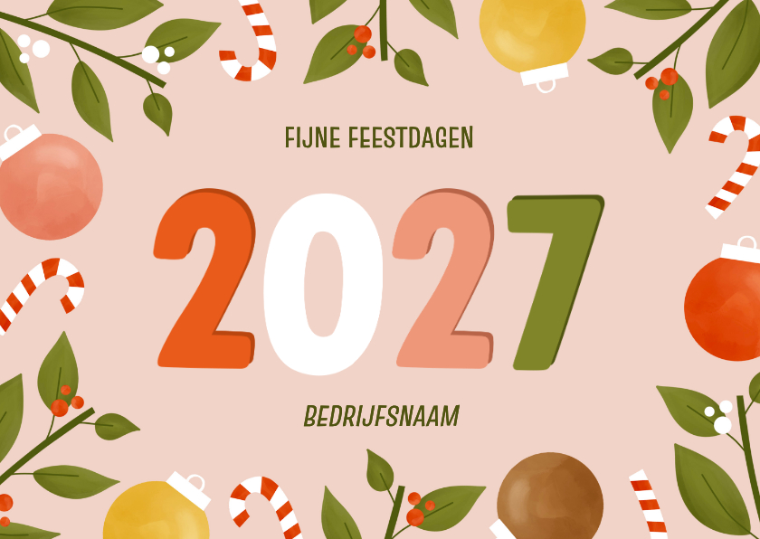 Vrolijke zakelijke kerstkaart met kader en 2027 - Zakelijke kerstkaarten Zakelijke kerstkaarten - Vrolijke zakelijke kerstkaart met kader en 2027