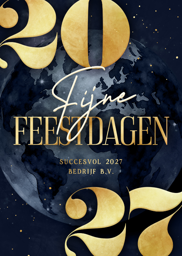 Zakelijke kerstkaarten - Wereldbol zakelijke kerstkaart stijlvol gouden 2027