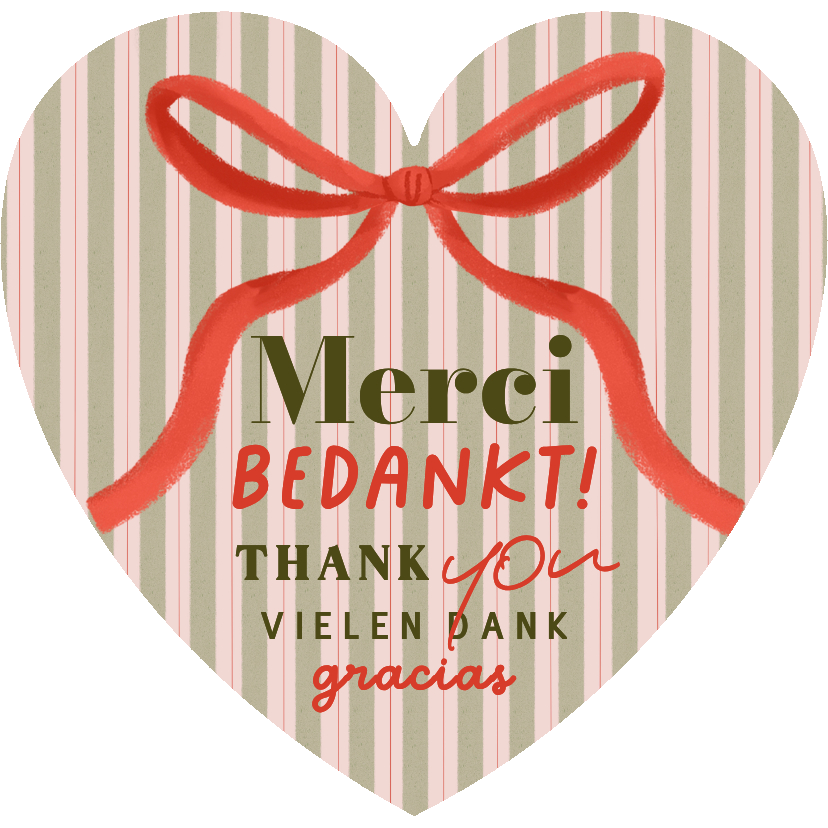 Zakelijke kerstkaarten - Zakelijk kerstkaart hartvorm internationaal bedankt strik