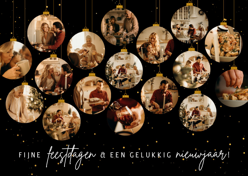 Zakelijk kerstkaartje met 17 kerstballen met foto's en folie - Zakelijke kerstkaarten Zakelijke kerstkaarten - Zakelijk kerstkaartje met 17 kerstballen met foto's en folie