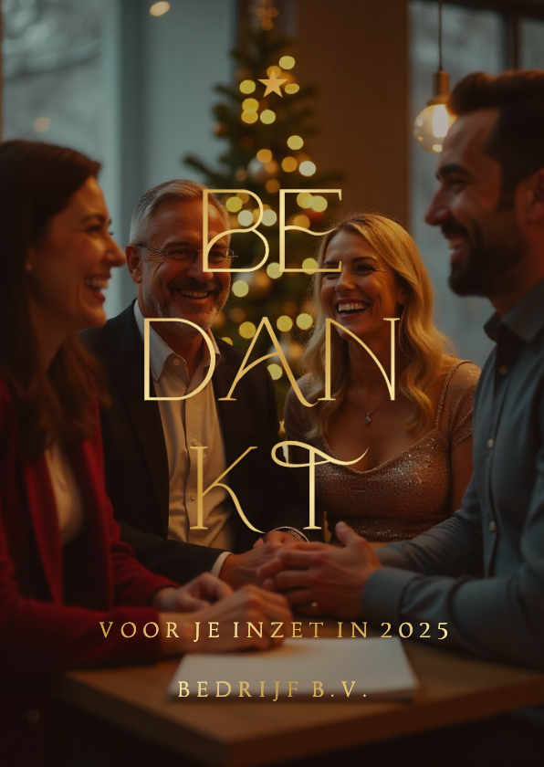 Zakelijke kerstkaarten - Zakelijke bedankkaart grote foto transparant met goudfolie