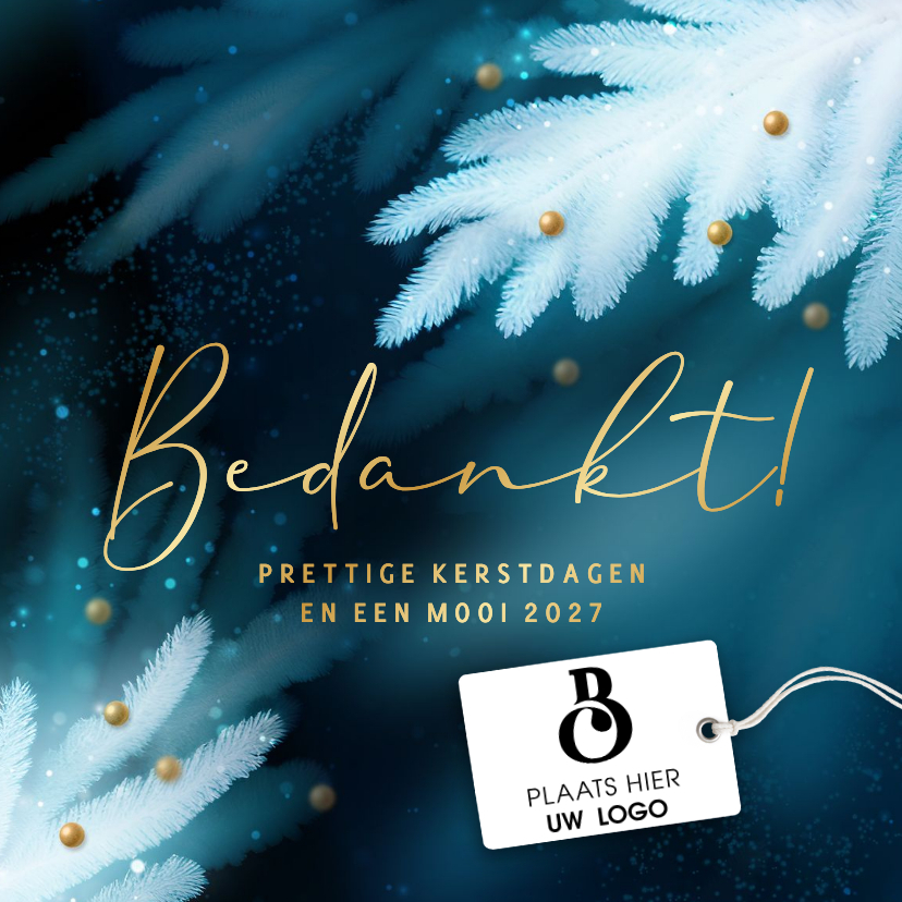 Zakelijke blauwe kerstkaart goud logo label - Zakelijke kerstkaarten Zakelijke kerstkaarten - Zakelijke blauwe kerstkaart goud logo label