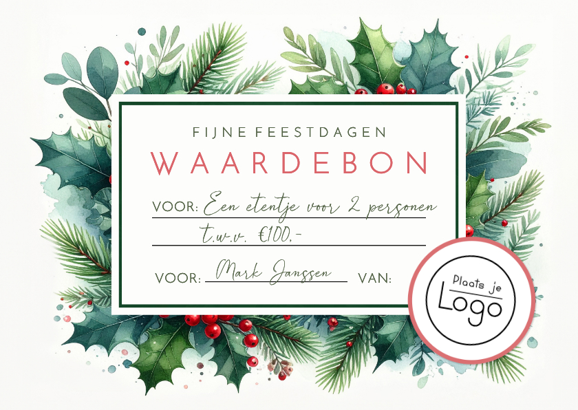 Zakelijke kerstkaarten - Zakelijke botanische waardebon kerstkaart met logo