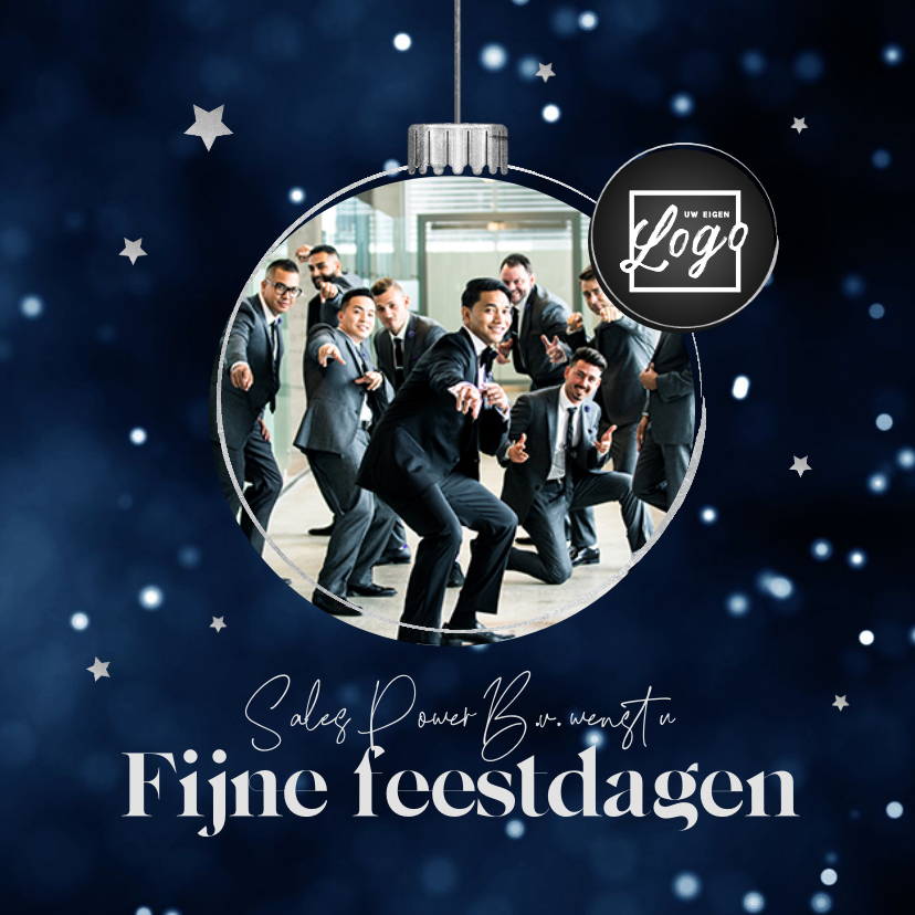 Zakelijke donkerblauw kerstkaart grote kerstbal foto - Zakelijke kerstkaarten Zakelijke kerstkaarten - Zakelijke donkerblauw kerstkaart grote kerstbal foto