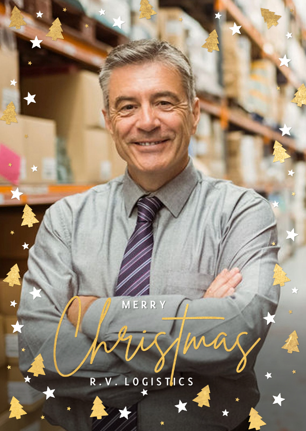 Zakelijke kerstkaarten - Zakelijke en internationale kerstkaart met kerstbomen kader