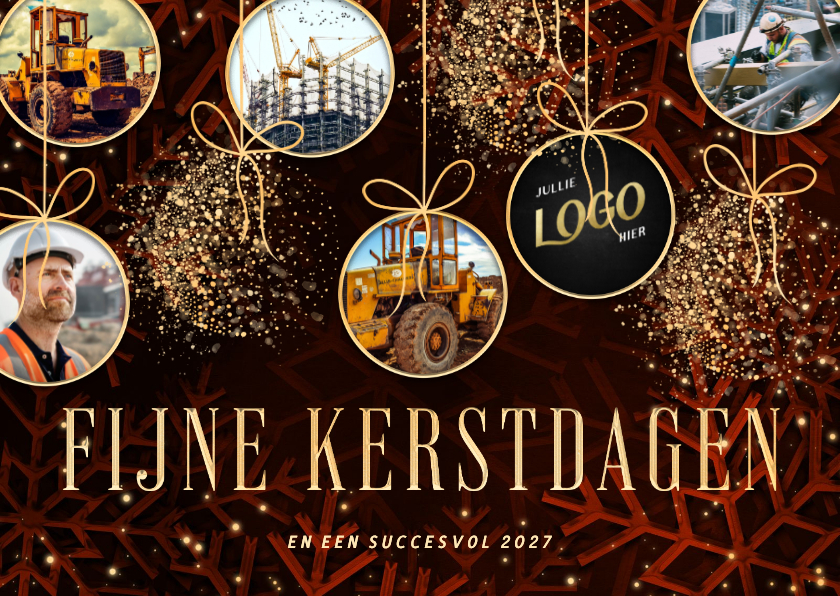 Zakelijke fotocollage kerstkaart met kerstballen rood - Zakelijke kerstkaarten Zakelijke kerstkaarten - Zakelijke fotocollage kerstkaart met kerstballen rood