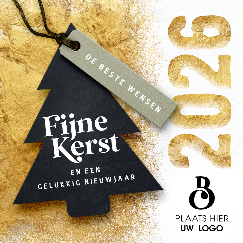 Zakelijke gouden kerstkaart 2026 sneeuw - Zakelijke kerstkaarten Zakelijke kerstkaarten - Zakelijke gouden kerstkaart 2026 sneeuw