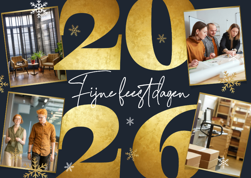 Zakelijke kerst kaart 2026 goud eigen foto's of logo - Zakelijke kerstkaarten Zakelijke kerstkaarten - Zakelijke kerst kaart 2026 goud eigen foto's of logo