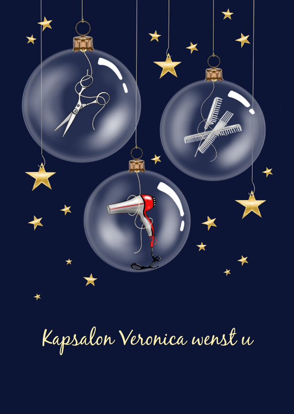 Zakelijke kerstkaarten - Zakelijke kerst - kerstballen met kappersspullen