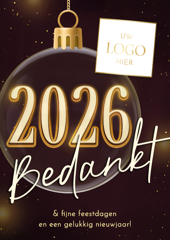 Zakelijke kerstkaarten - Zakelijke kerst paars kerstbal 2026 logo bedankt