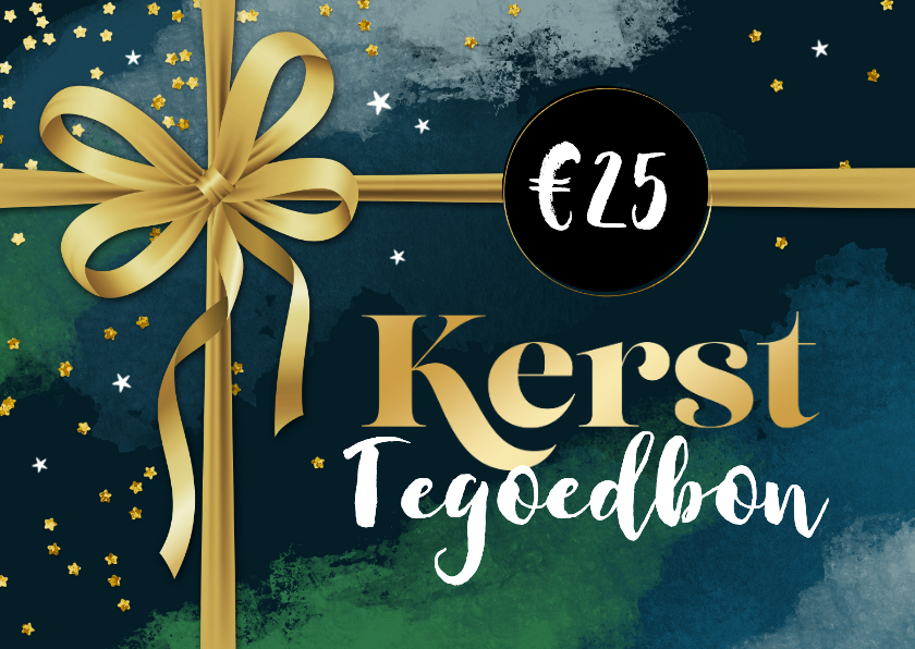 Zakelijke kerst tegoedbon strik goud verf blauw confetti - Zakelijke kerstkaarten Zakelijke kerstkaarten - Zakelijke kerst tegoedbon strik goud verf blauw confetti